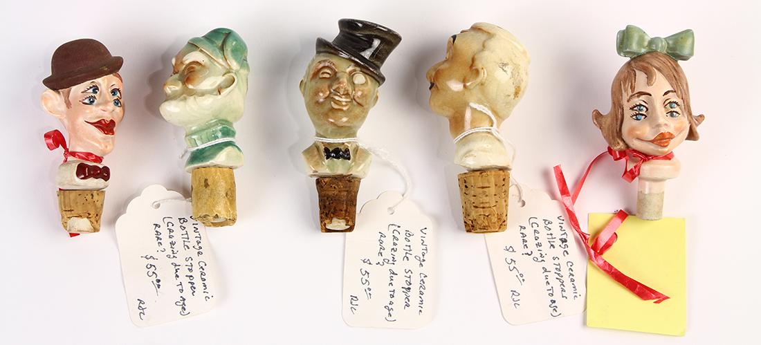 (lot of 5) Ceramic figural bottle stopper group (1 of 2)