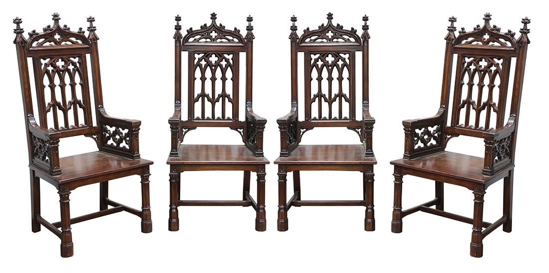 Monumental Gothic Revival throne chairs (1 of 6)