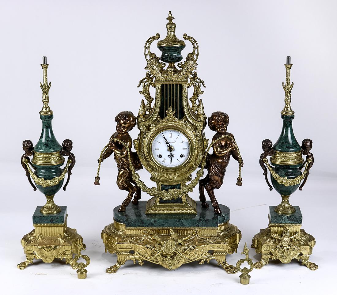 Renaissance style gilt bronze and marble clock with (1 of 3)