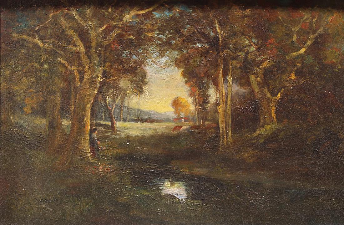 Painting, William Keith: William Keith (American. 1838-1911), California Oaks, circa 1890, oil on canvas, signed lower left, canvas: 20.5"h x 30.5"w, overall (with frame): 29"h x 39"w