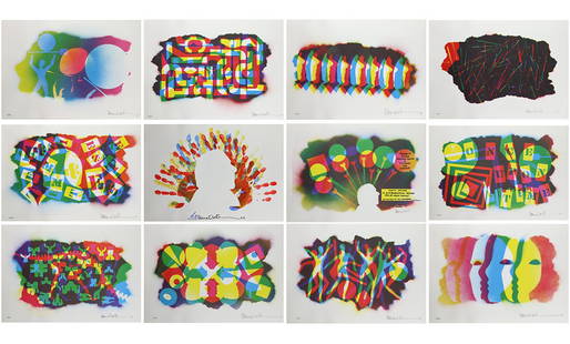 Portfolio, Emmett Williams: Emmett Williams (German/American, 1925-2007), "Coptic Optics," 1979, portfolio of 12 (including cover) lithographs in colors and one original drawing, each sheet signed and dated, from an edition of 1