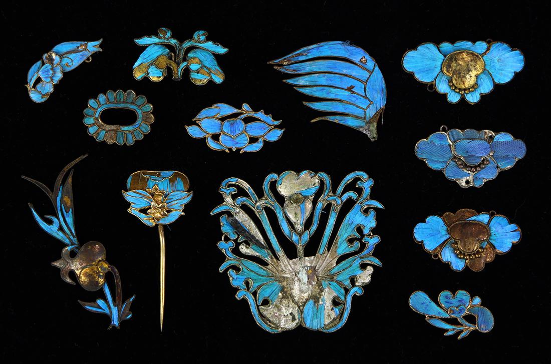 Chinese Kingfisher Feather Hair Ornaments, Peach (1 of 3)