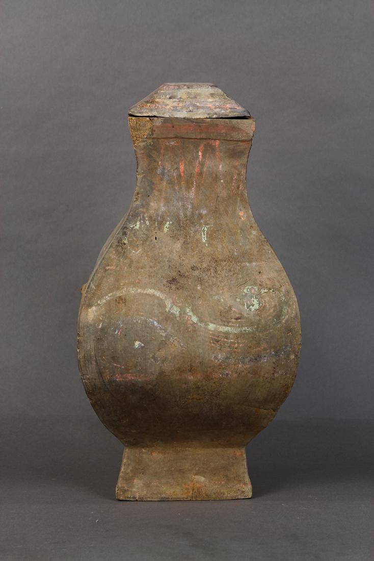 Chinese Han Polychrome Ceramic Lidded Square Vase (1 of 9)