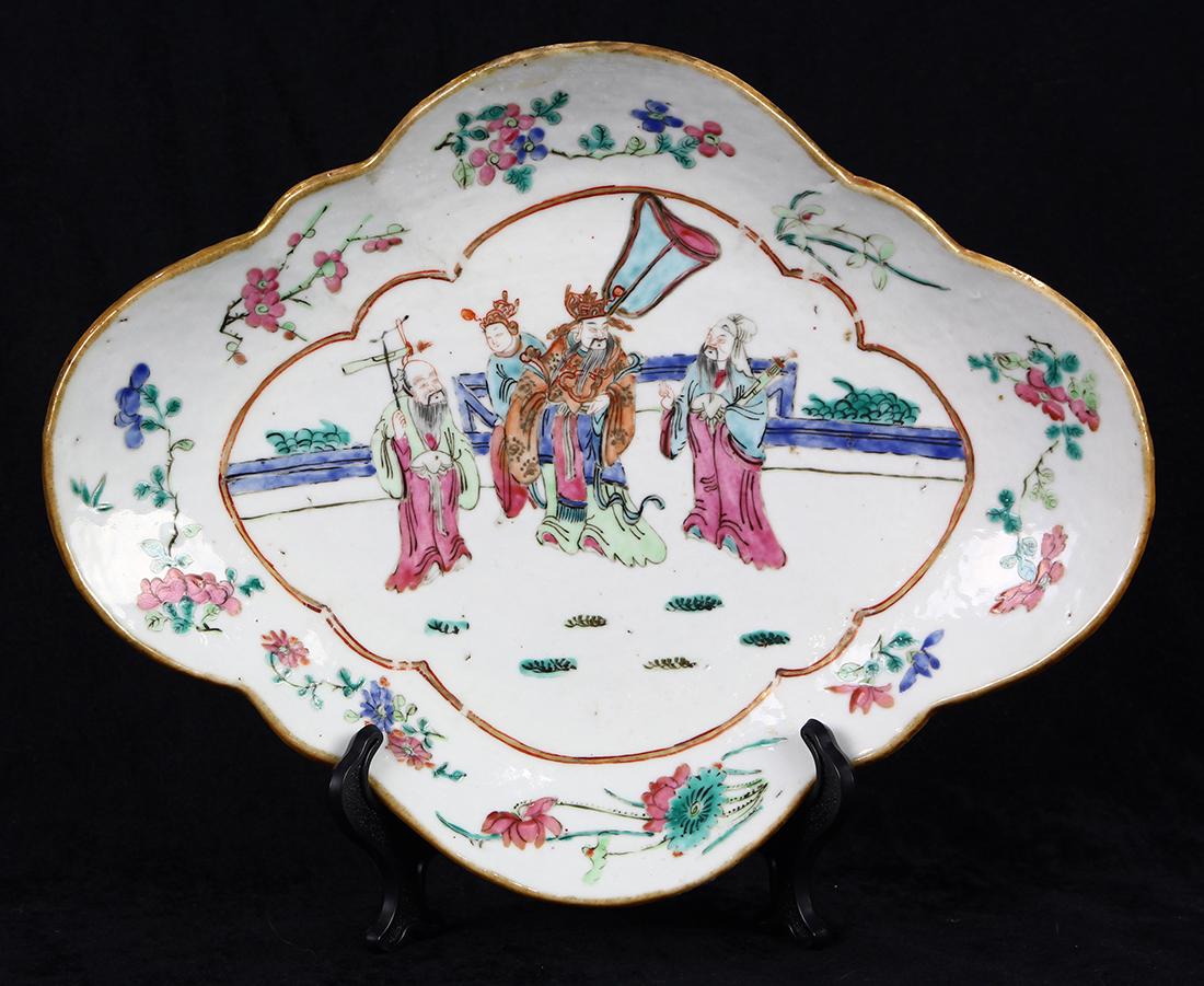 Chinese Enameld Porcelain Lobed Dish, Three Star (1 of 3)