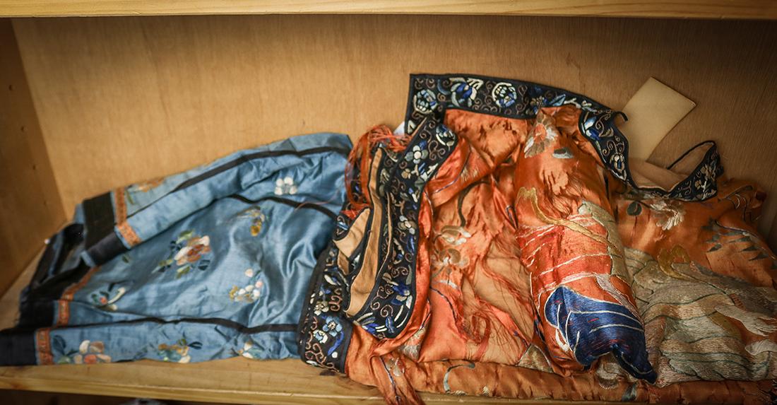 Chinese Embroidered Silk Panel and Blue Skirt (1 of 1)