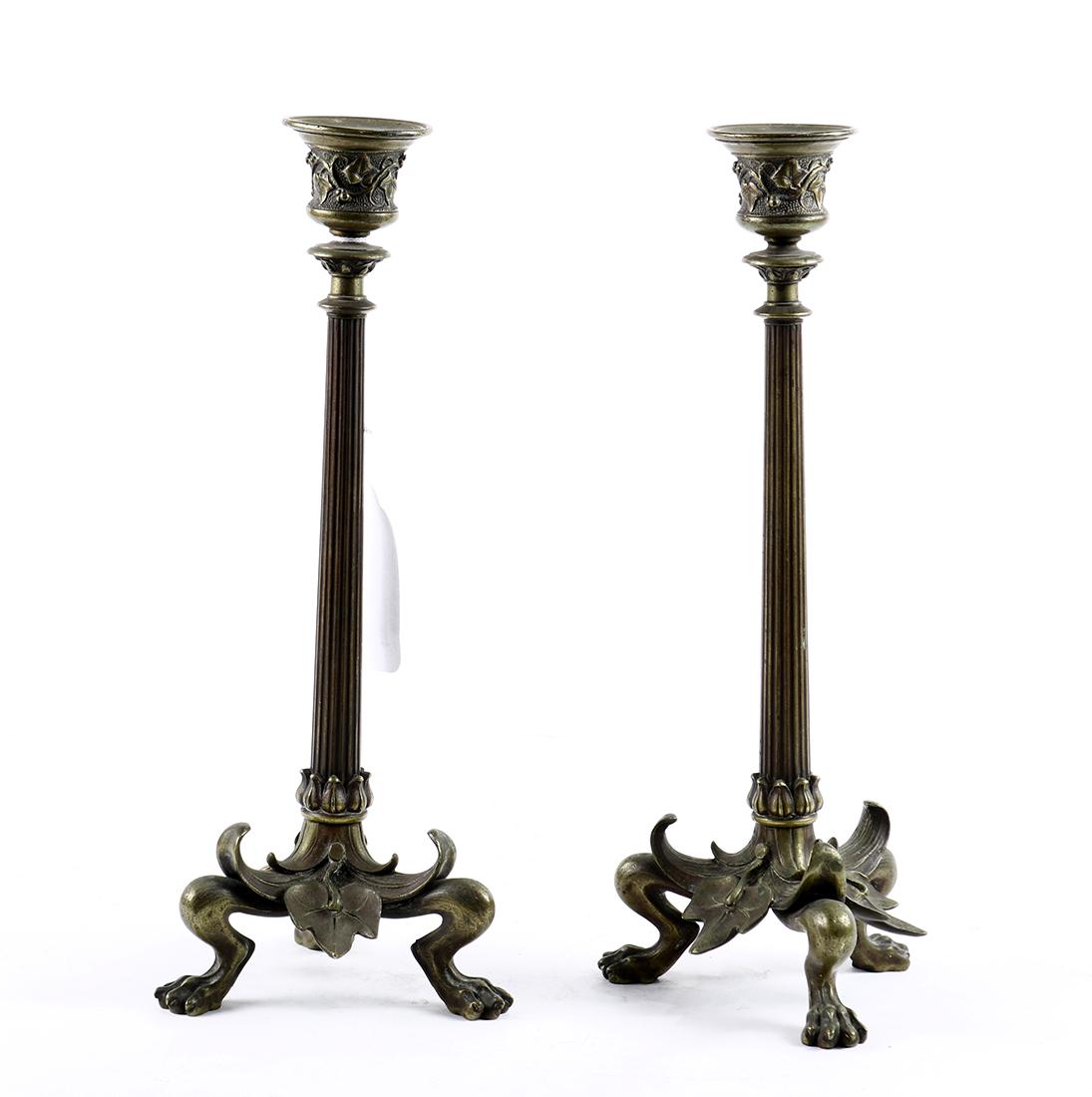 Pair of Neoclassical style patinated metal candlesticks (1 of 1)