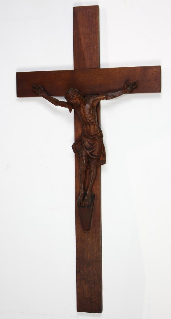 Spanish Colonial wood carved crucifix sculpture (1 of 2)