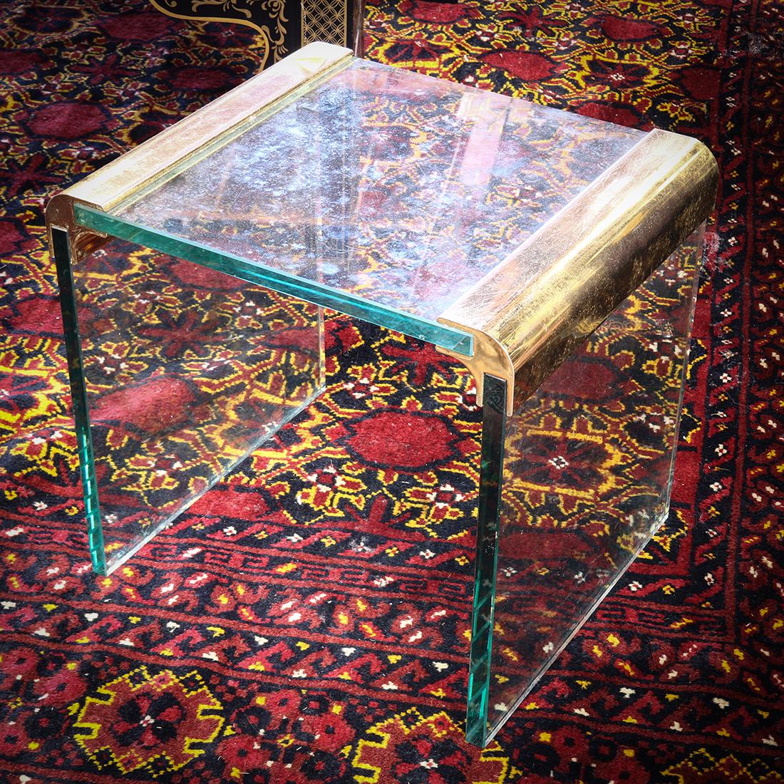 Hollywood Regency style tempered glass and brass mount (1 of 1)