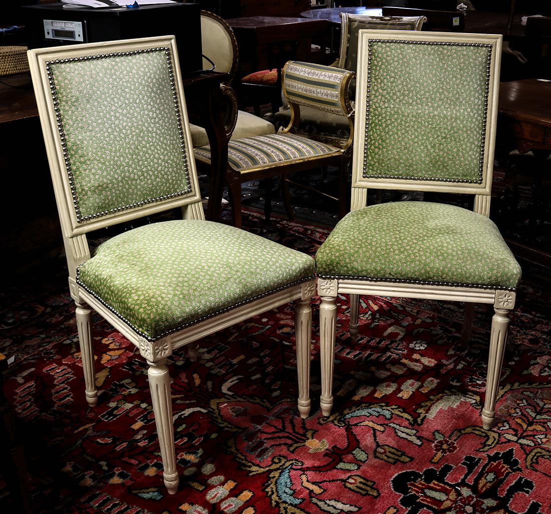 Pair of Louis XVI style polychrome decorated chairs (1 of 2)