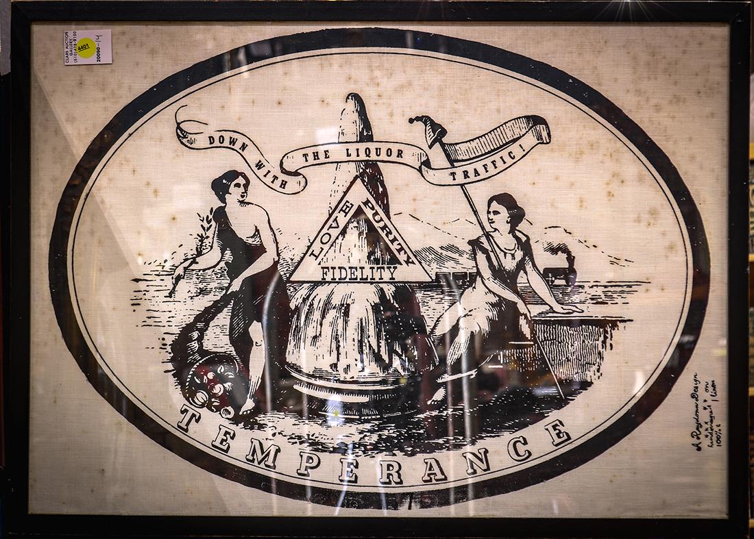 Framed Temperance Prohibition linen banner, reading (1 of 1)