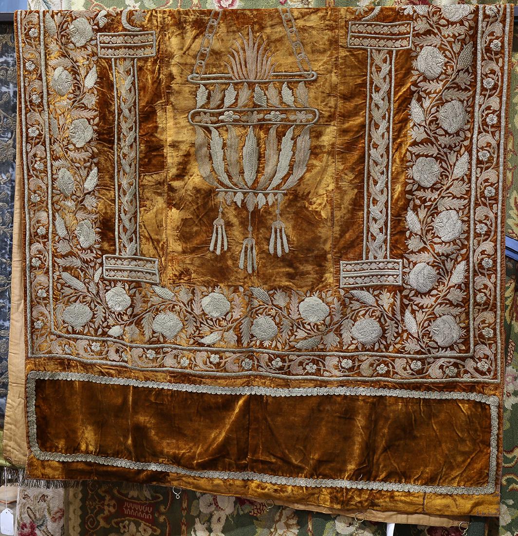 Persian velvet and silk brocade table covering or (1 of 2)