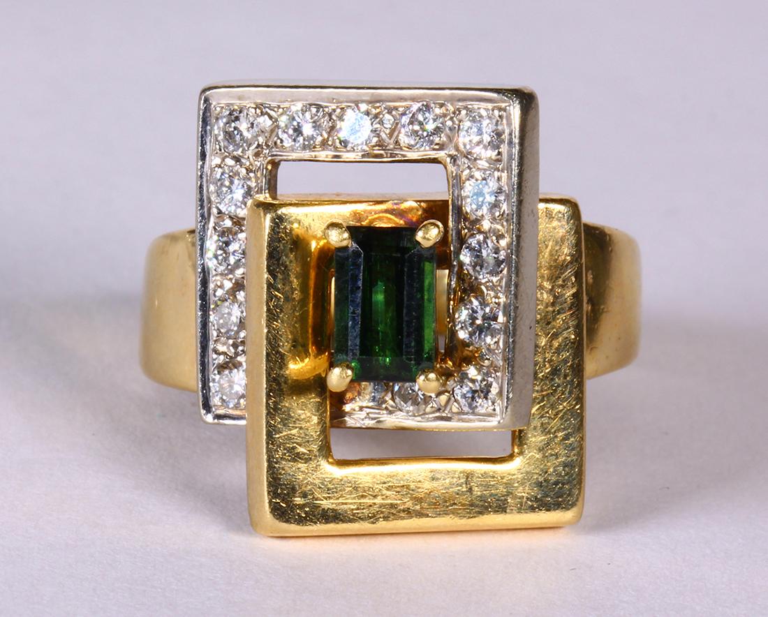 Tourmaline, diamond and 14k yellow gold ring (1 of 4)