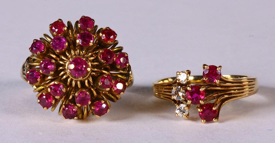 Ruby, diamond and 14k yellow gold rings (1 of 4)