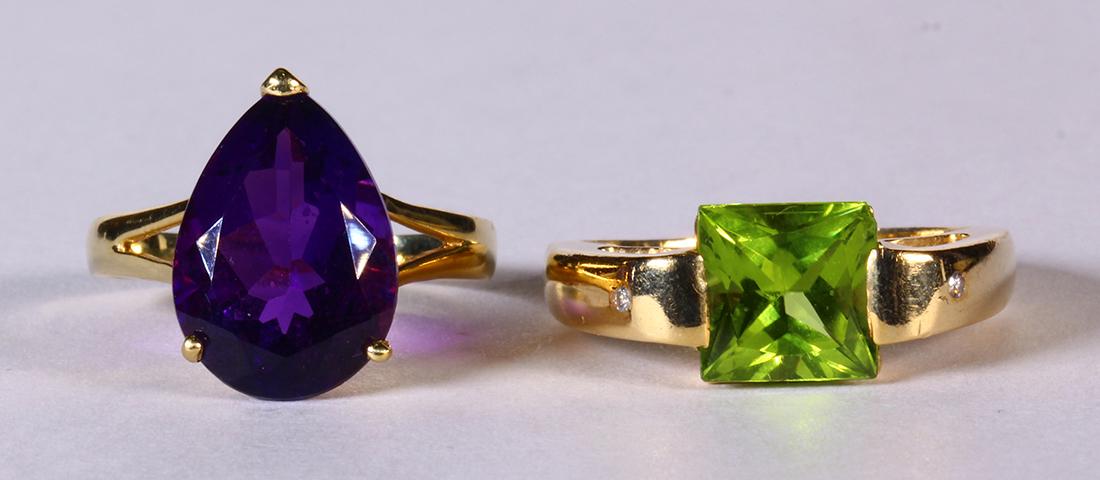Peridot, amethyst, diamond and 14k yellow gold rings (1 of 3)