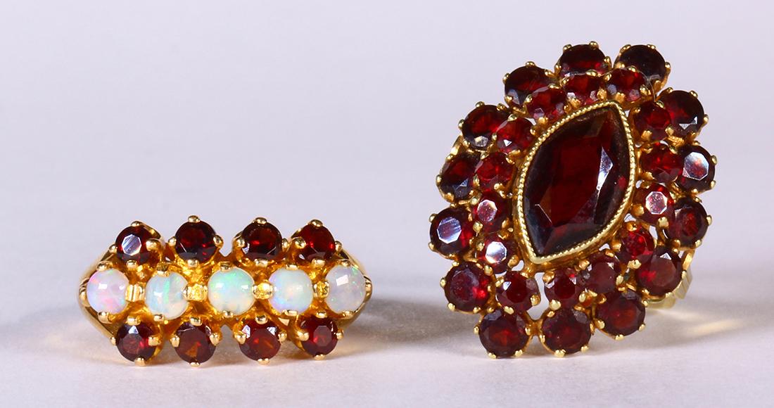 Garnet, opal and yellow gold rings (1 of 3)
