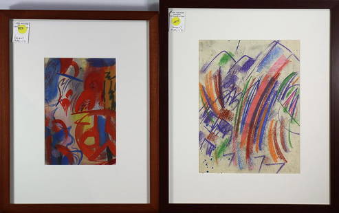 Works on paper by Erle Loran: (lot of 2) Erle Loran (American, 1905-1999), Abstract #53, and Abstract #37, mixed media on paper, each with Estate of the Artist label affixed verso, largest overall (each framed): 18.25"h x 15.25"w