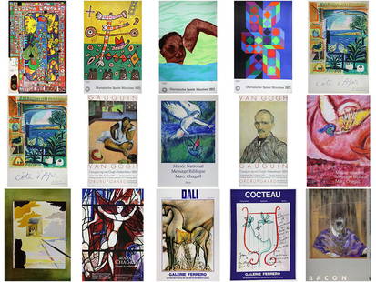 Prints, Kitaj, Vasarely, Hundertwasser, Davie, Chagall,: (lot of 15) Ronald Brooks Kitaj (American, 1932-2007), Victor Vasarely (French/Hungarian, 1906–1997), Friedensreich Hundertwasser (Austrian, 1928–2000), and Alan Davie (Scottish, 1920–2014), "Ol