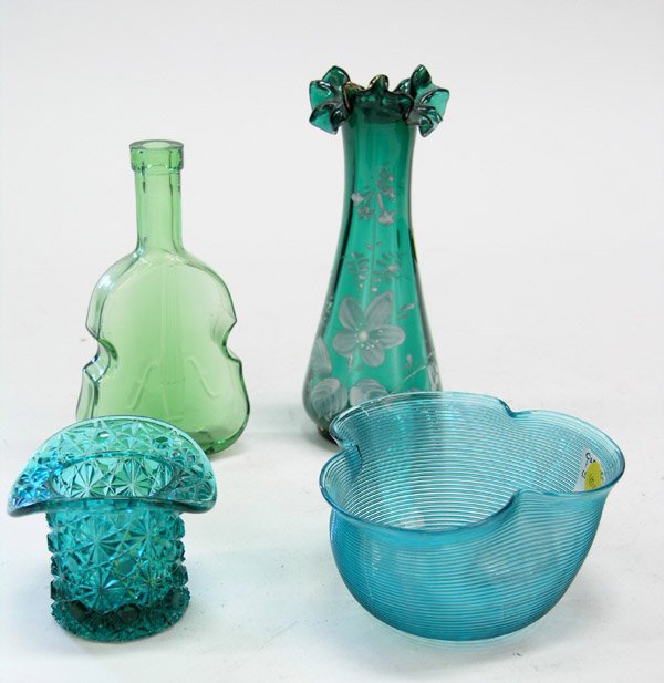 Emerald Bristol glass enameled vase