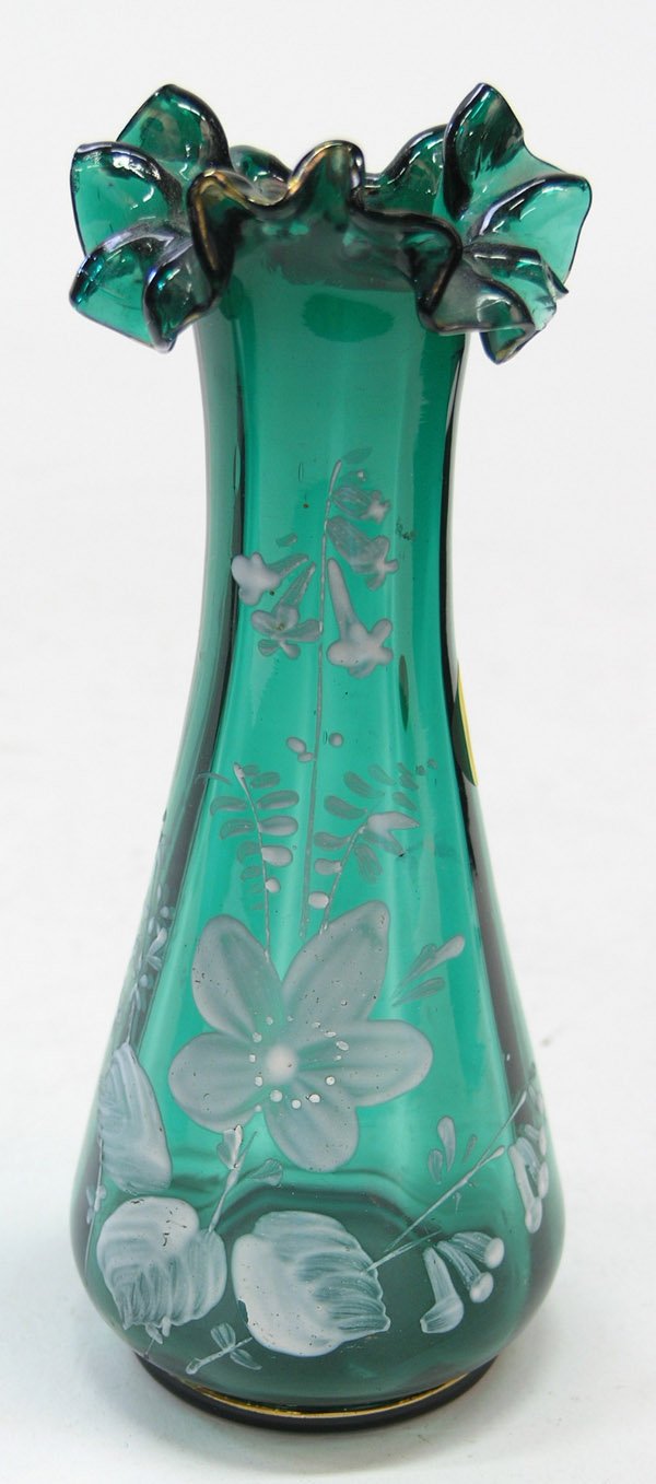 Emerald Bristol glass enameled vase - 2