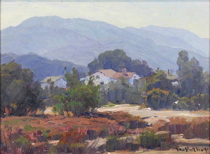 Painting, Hanson Puthuff: Hanson Puthuff (American, 1875-1972), Near Glendale, California, oil on panel, signed, panel: 9"h x 12"w, overall (with frame): 15"h x 18"w