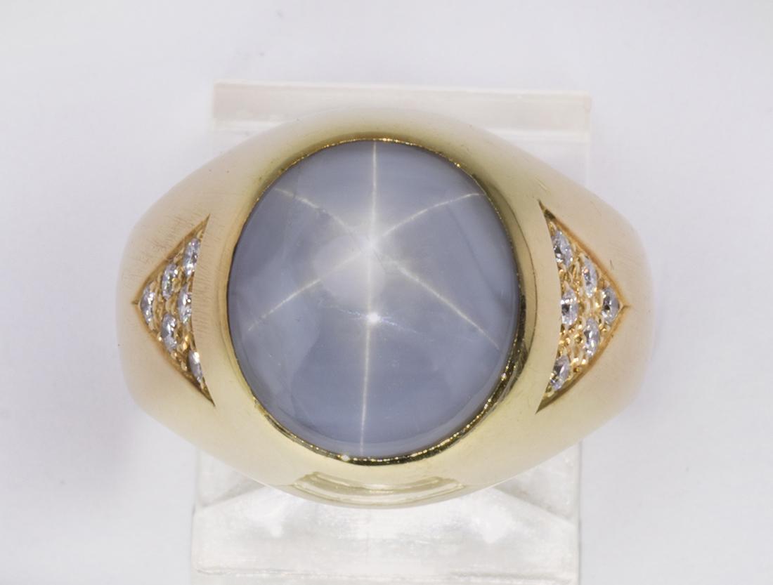 Star sapphire, diamond and 18k yellow gold ring (1 of 3)