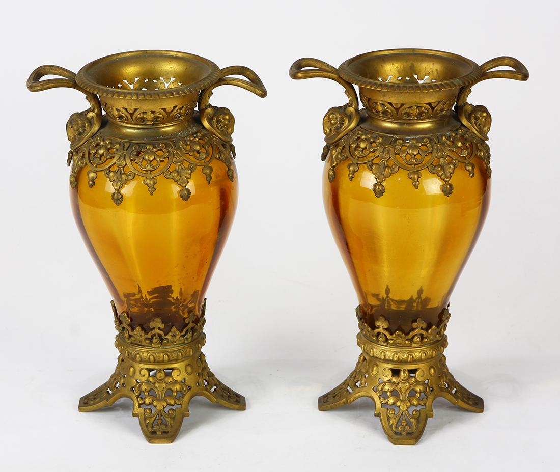 Continental amber glass urns, each having a Classical (1 of 2)