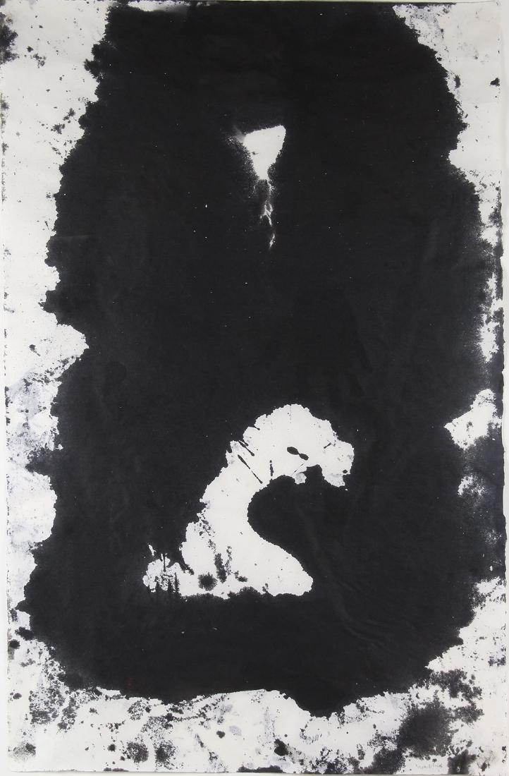 Work on paper, Brian Wall: Brian Wall (British, b. 1931), "Long White IV," 2014, Sumi ink on Japanese paper, signed and dated lower right, sheet: 38.5"h x 25"w, overall (with frame): 43.25"h x 29.25"w. Provenance: Collection of