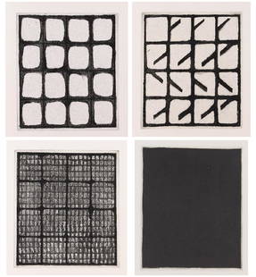 Print Portfolio, Zarina HashmI: Zarina Hashmi (Indian, b. 1937), "A House of Many Rooms," 1993, a portfolio of four etchings and text, each pencil signed and dated, edition 6/25, printed at Moving Parts Press (Santa Cruz, CA), produ