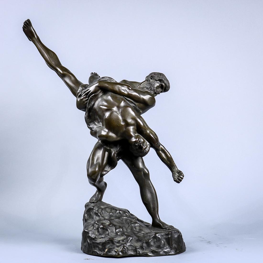Sculpture, Jef Lambeaux: Jef Lambeaux (Belgian, 1852-1908), "Les Lutteurs," bronze sculpture, signed bottom verso, overall: 22.5"h x 13.5"w x 10"d