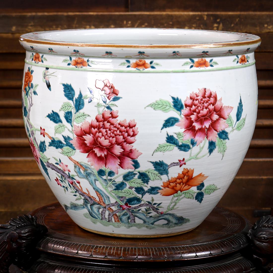 Chinese Porcelain Fish Bowl, Peonies (1 of 6)