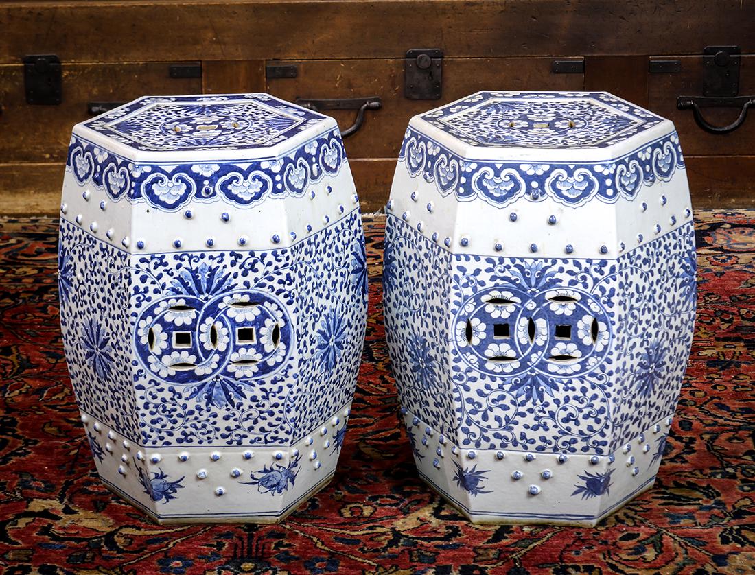 Chinese Blue and White  Hexagonal Porcelain Stools, (1 of 4)