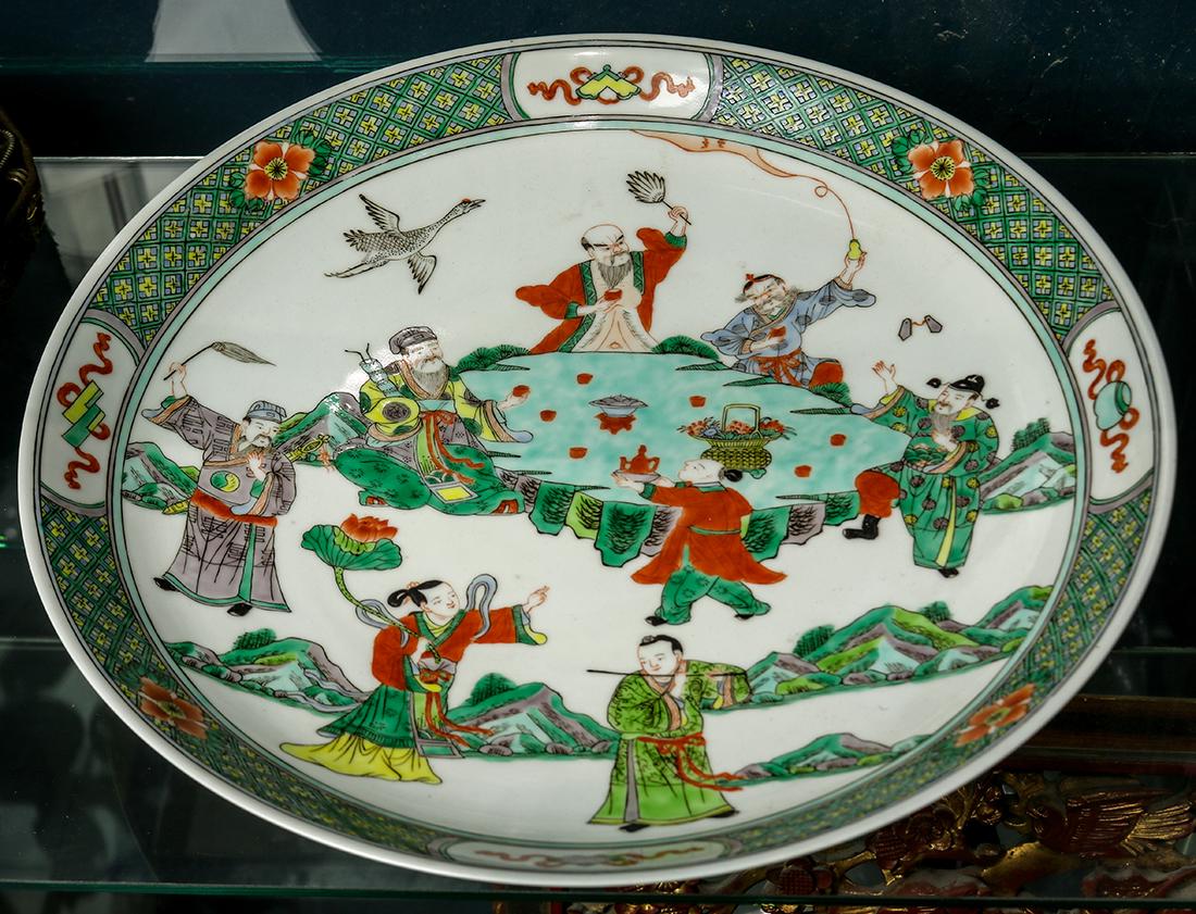 Chinese Famille Verte Porcelain Plate, Daoist Immortals (1 of 1)