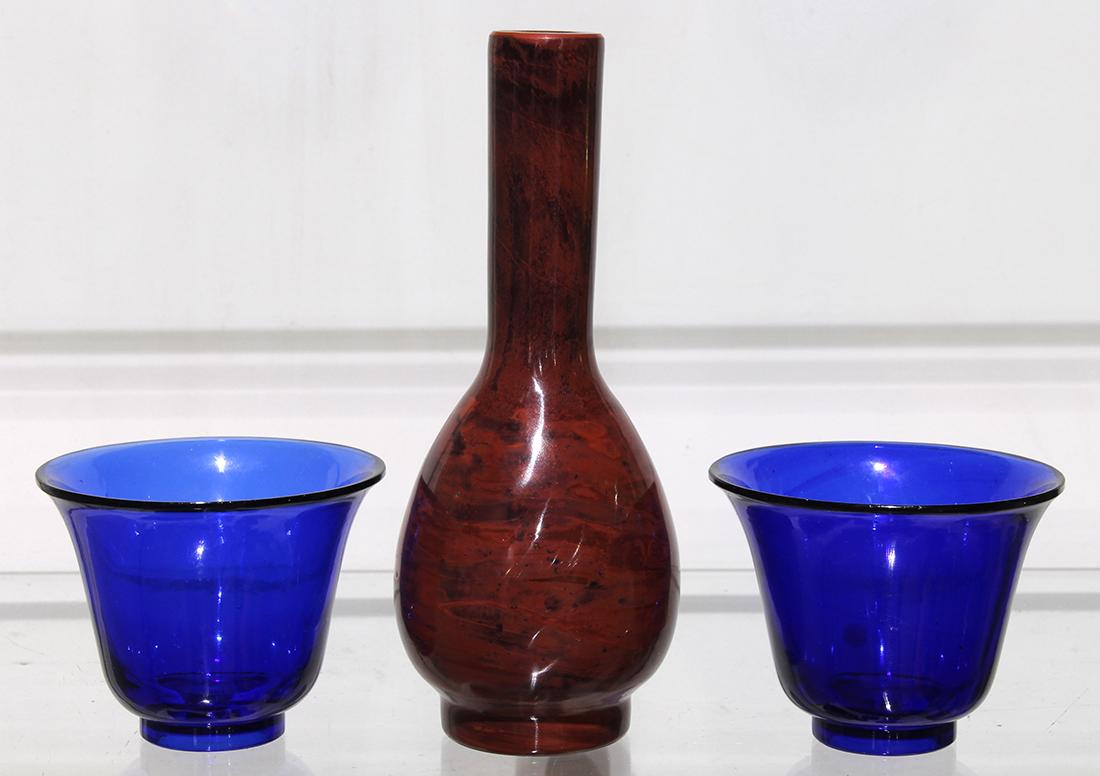 Chinese Peking Glass Cups and Realgar Patterned Vase (1 of 2)
