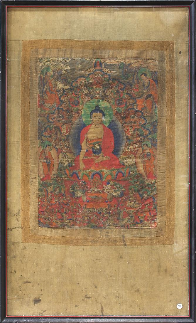 Framed Sino-Tibetan Thangka, the Buddha (1 of 1)