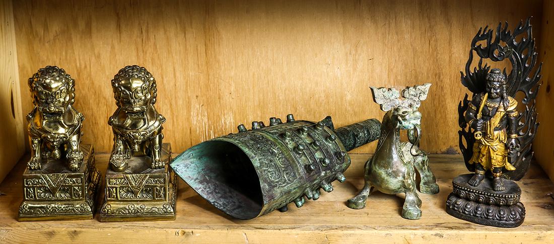 Chinese/Asian Decorative Items: Fu-Lions, Bell, Acala (1 of 2)