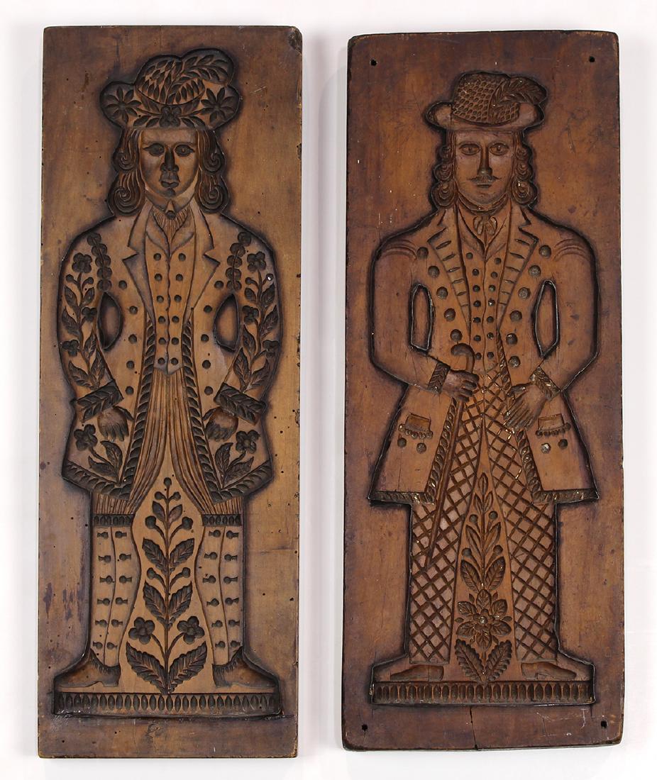 Pair of carved wood Swiss or German figural baking (1 of 3)