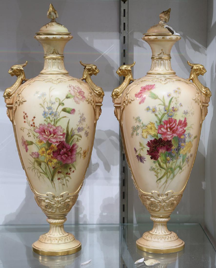 Pair of Royal Worcester parcel gilt porcelain urns (1 of 2)