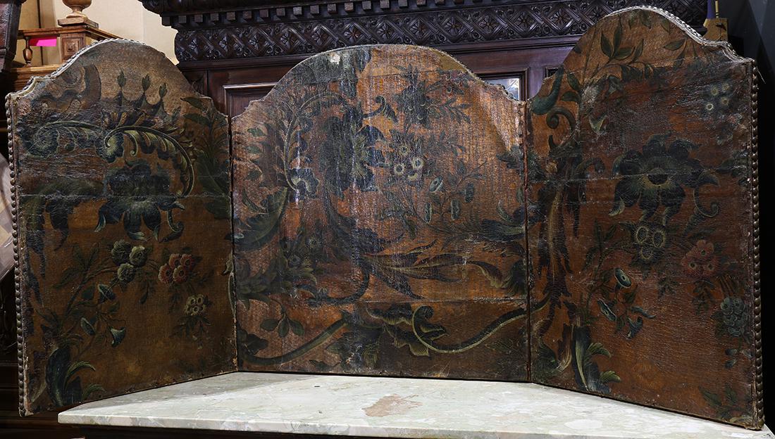 Continental polychrome decorated leather screen circa (1 of 1)