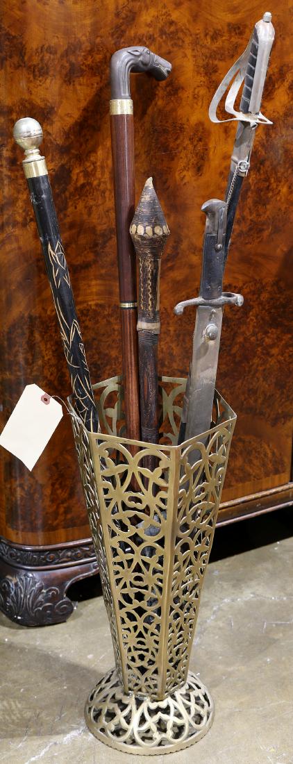 Brass umbrella stand with canes swords (1 of 1)