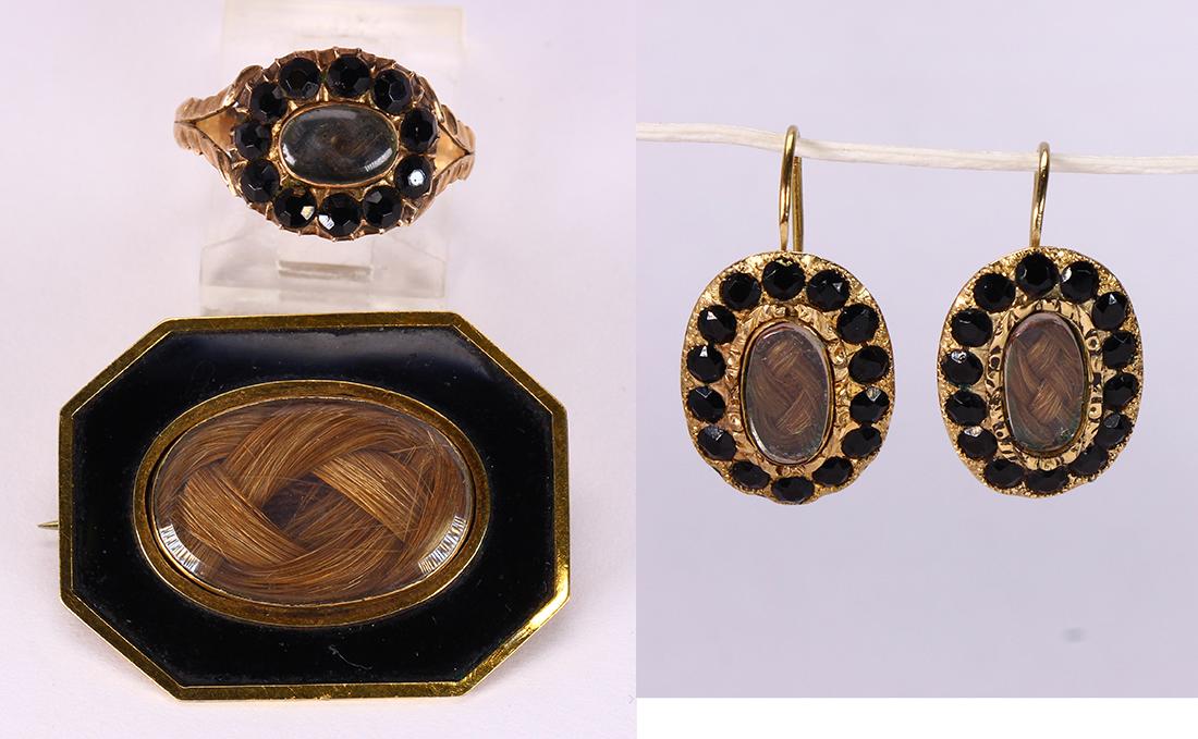 (Lot of 3) Victorian hair, black onyx, enamel and 14k (1 of 6)
