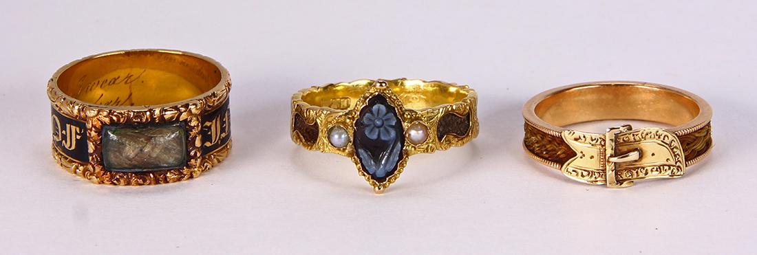 (Lot of 3) Victorian hair, black onyx cameo, enamel and (1 of 6)