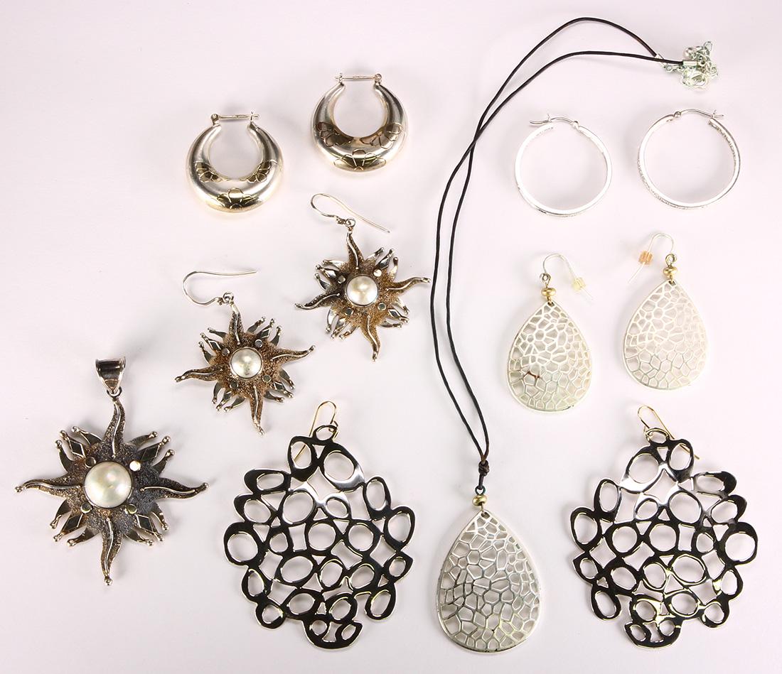 (Lot of 7) Mabe pearl, white stone, sterling silver, (1 of 2)