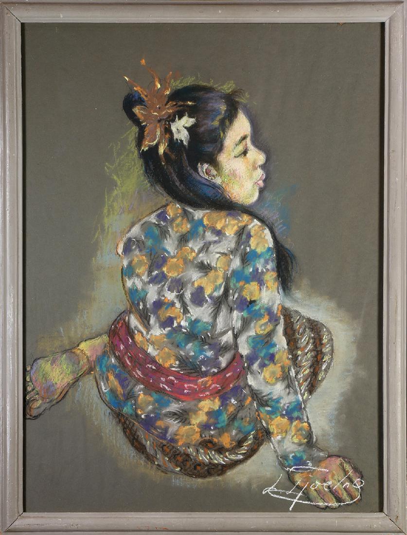 Pastel, Liem Tjoe Ing: Liem Tjoe Ing (Indonesian, 1922-1999), Portrait of a Girl with Floral Dress, pastel, signed lower right, overall (with frame): 28.25"h x 21.5"w