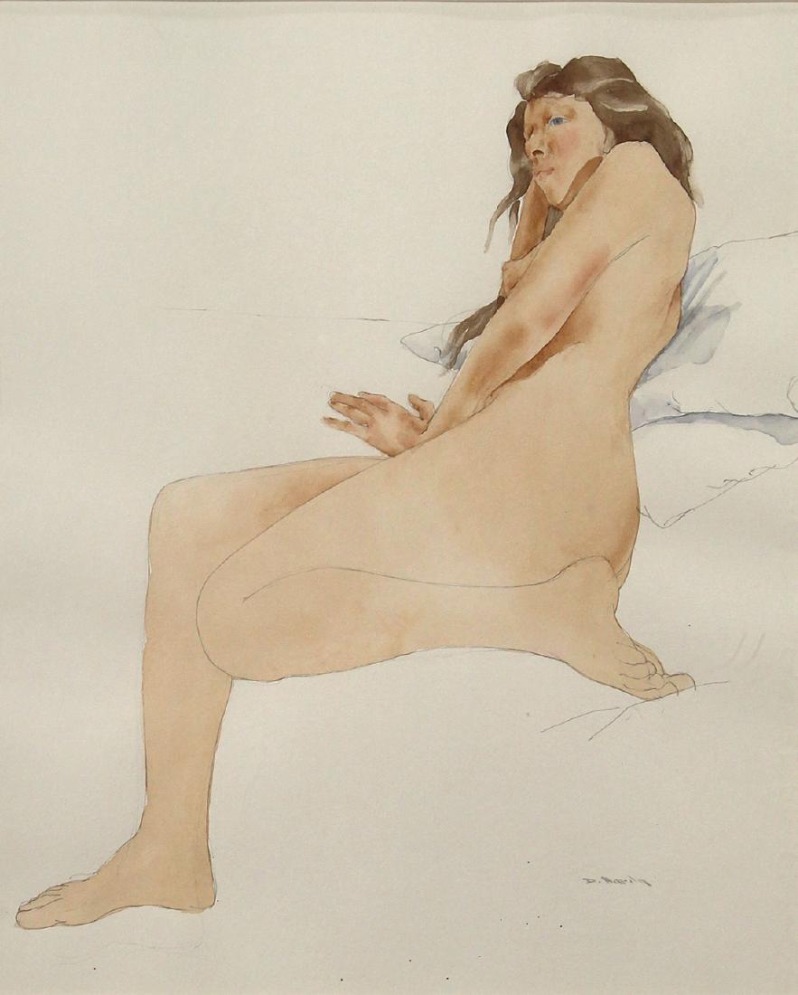Watercolor, Dewitt Hardy: Dewitt Hardy (American, b.1940), "Reclining Nude," 1989, watercolor, signed lower right, gallery label (The Allport Gallery, San Francisco, CA) affixed verso, sight: 12.75"h x 10.25"w, overall (with f
