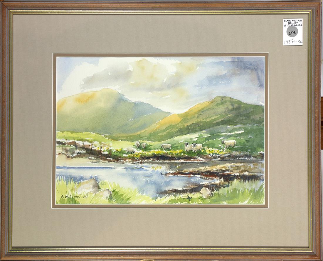 Sheep in Grassy Field, watercolor (1 of 1)