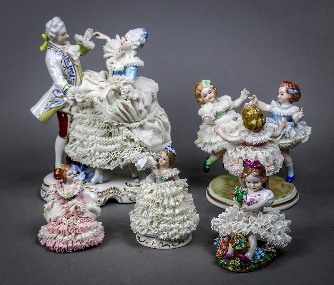 Irish and German polychrome decorated porcelain figural (1 of 5)