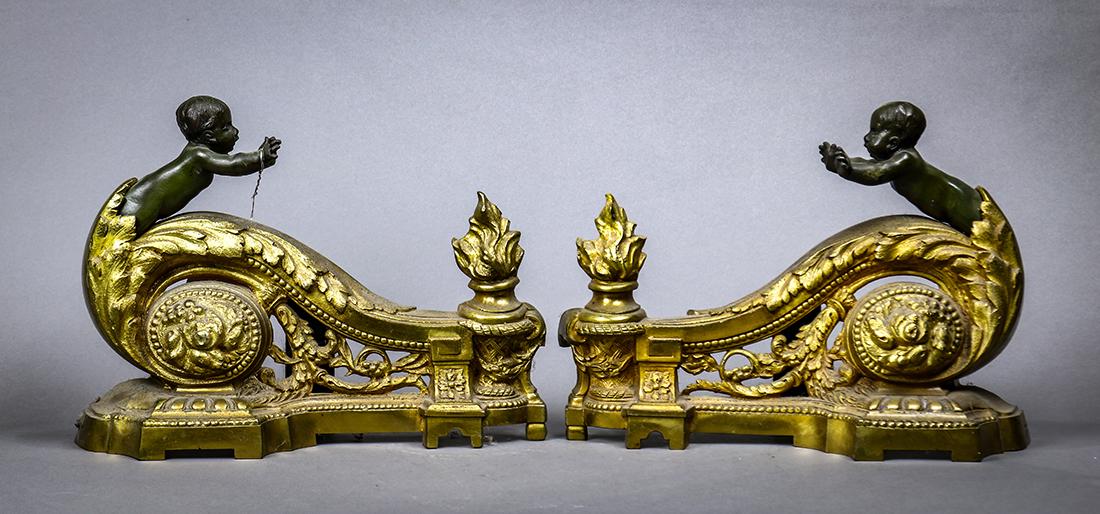 Pair of French gilt and patinated bronze chenets (1 of 3)