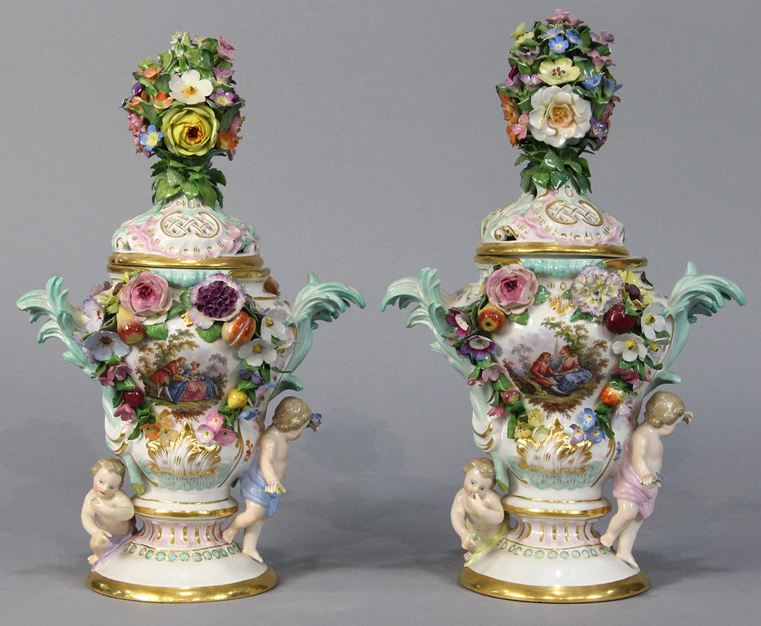 Pair of Meissen porcelain urns 19th century, having (1 of 7)