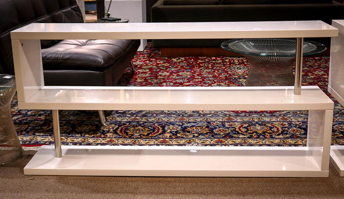 Moderne white enameled and chrome console table (1 of 1)