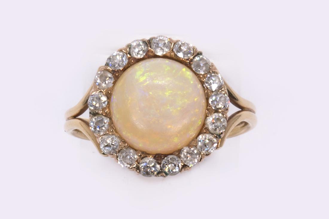 Opal, diamond and 10k yellow gold ring (1 of 3)